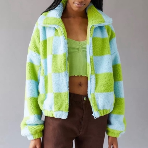 Urban Outfitters Jackets & Blazers - Urban Outfitters Checkered Jacket Size Small Turquoise and Green Colorful Funky